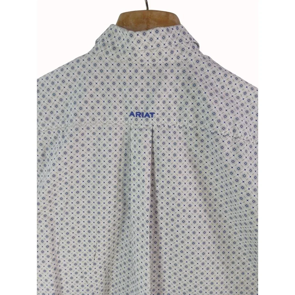 Ariat Mens Button Down Long Sleeve Shirt Size XXL Blue White Geometric - Picture 9 of 16